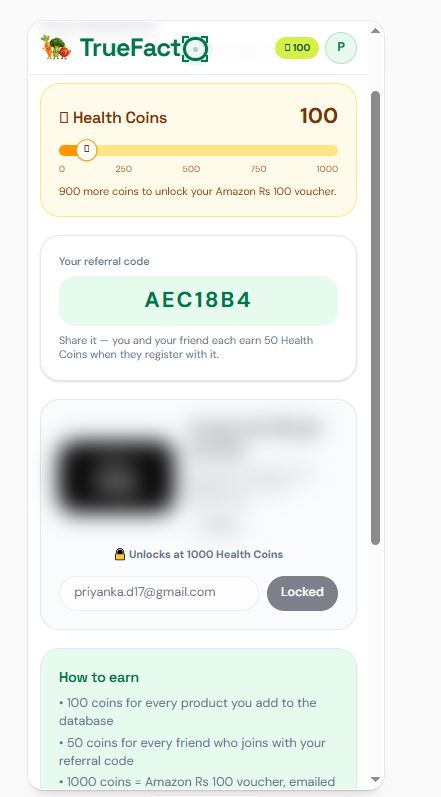 Earn health coins and rewards with TrueFacto
